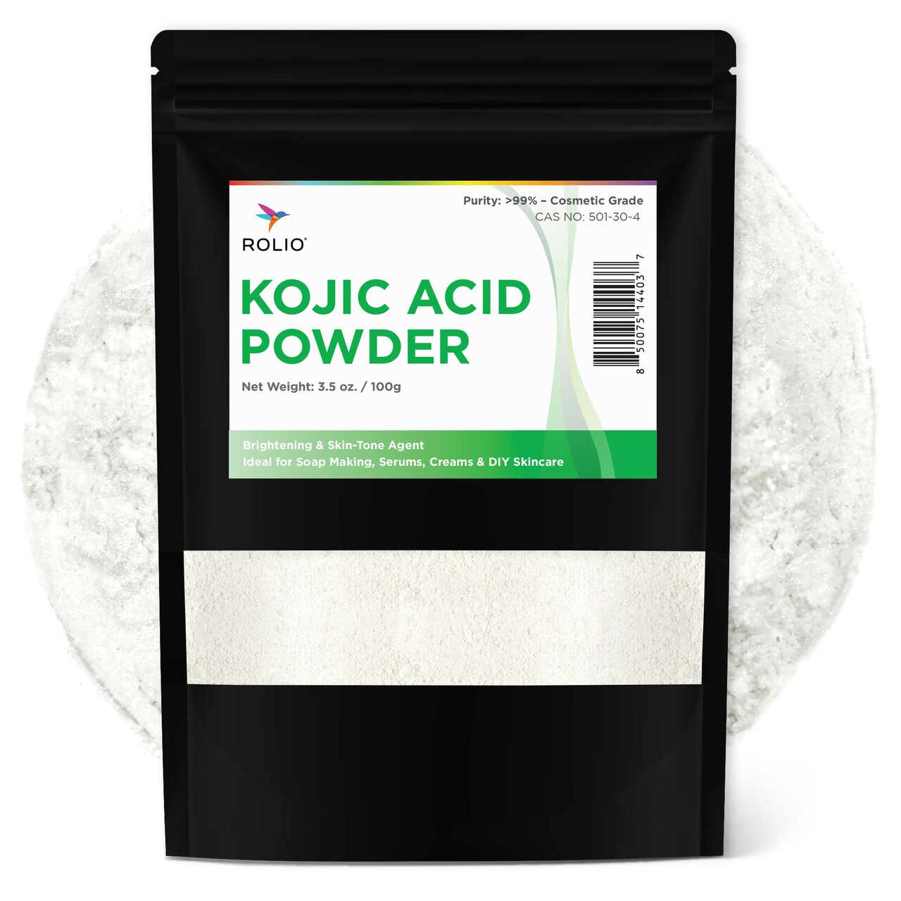Rolio Pure Cosmetic-Grade Kojic Acid Powder – Brightening Ingredient for Skincare & Soap Making | 3.5oz & 8oz